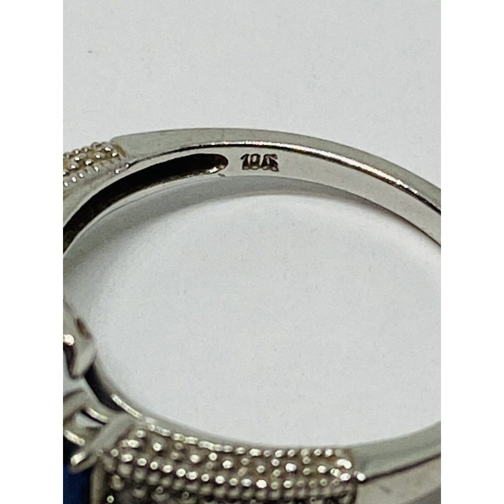 10k White Gold Blue Sapphire & Diamond Halo Ring Signed FLI Size 6.75 - Picture 4 of 12